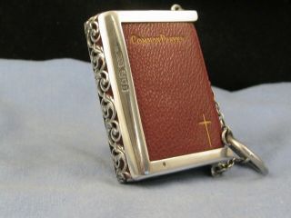 Antique Silver Miniature Prayer Book Bible Mordan Bryce Chatelaine Holder Case