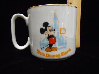 Vintage Walt Disney World Mickey Mouse Coffee Mug Cup Castle,  Japan,  Gold