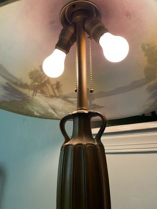 Pittsburgh Arts Crafts Antique Reverse Painted Lamp Bradley Hubbard Handel Era 4