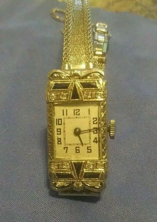 Antique Art Deco Ladies 18k Gold,  Diamond And Sapphire Wrist Watch,  17 Jewels