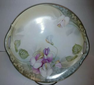 Vintage Regina Ware Plate Germany Hand Painted Tulips Two Handled Plate 9 "