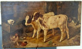 Antique Old Master Oil Painting Canvas Bull Impressionist Art European Sidney