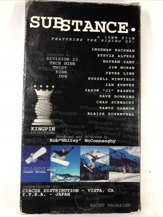 Vintage Kingpin Substance Snowboard 1995 Vhs Whitey J2 Rasmus Backman Alters