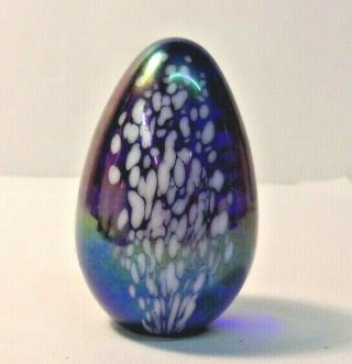 Vintage Mt Saint Helens Msh Art Glass Egg Paperweight 2 1/2 " Iridescent Cobalt