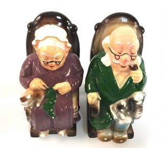 Vintage Retirement Fund Piggy Bank Grandma & Grandpa Rocking Chair Japan