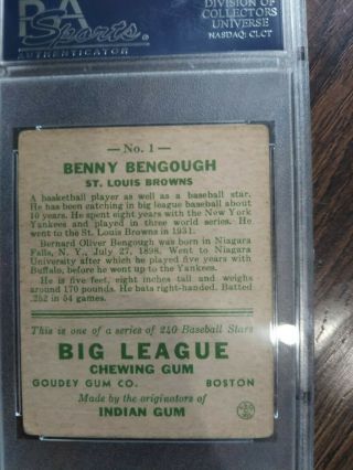 1933 Goudey Benny Bengough 1 PSA 2 St.  Louis Browns GRADED LOW.  BIG LEAGUE GUM 3