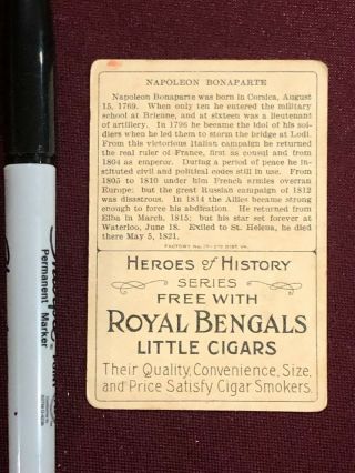 NAPOLEON HEROES OF HISTORY ROYAL BENGAL CIGARS TOBACCO CARD 2