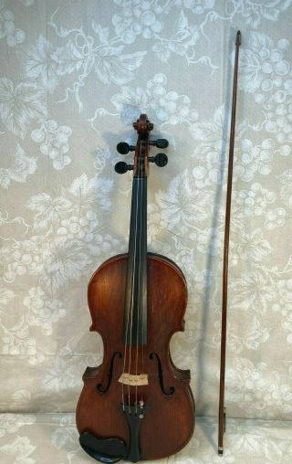 Antique Violin W/ Bow Repair Label From 1904 From Luthier In Worcester,  Ma Came