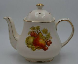 Vintage Sadler England Teapot Cream W/ Fruit And Nuts Gold Trim Numbered