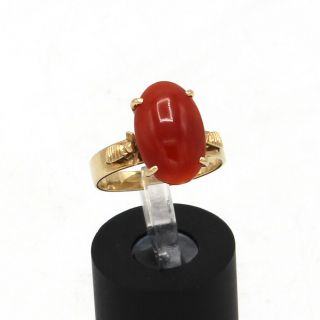 Vintage 18k Gold Cabochon Ox Blood Red Coral Ring Size 6.  5