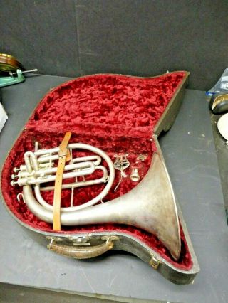 Antique Buescher Windsor Elkhart Mellophone/french Horn Silver,  Case