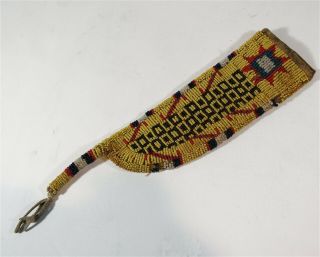 Ca1910s Native American Sioux Indian Bead Decorated Hide Knife Sheath Beaded