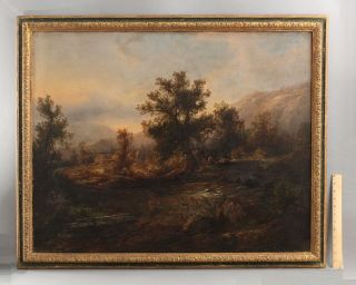 Large 19thc Antique American Country Home Farm Landscape Oil Painting,  Nr