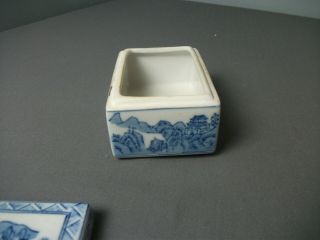 Vintage Oriental Trinket Box w/ Lid - Ironstone - Blue & White - 4 3/4 