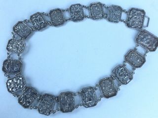 Antique Chinese Export Silver Belt And Dragon Buckle,  Wang Hing
