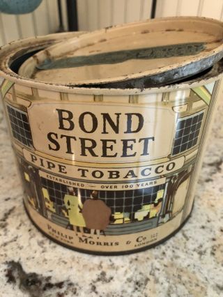 Vintage Philip Morris Bond Street Pipe Tobacco Round Tin With Lid