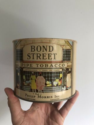 Vintage Philip Morris Bond Street Pipe Tobacco Round Tin 1926 Tax Stamp