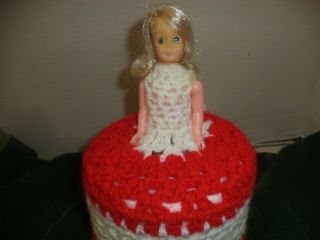 Vintage Crocheted Toilet Paper Doll Cover Valentine Red White Handmade