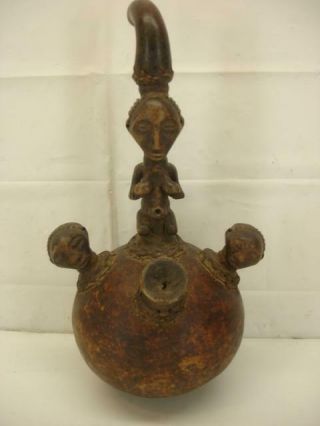 Antique African Luba Congo Fortune Tellers Gourd Female Figure Figural Stoppers