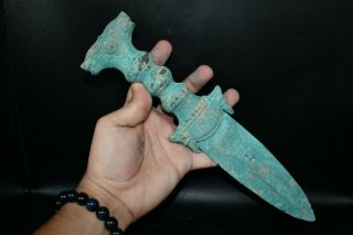 Museum Quality Large Ancient Roman Bronze Dagger With 2 Lion Heads On The Handle
