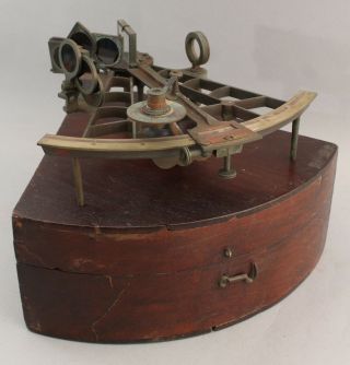 Antique 19thc Sailing Ships Nautical Sextant Dovetailed Mahogany Box