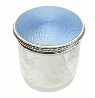 Gaston Bardies French 950 Silver Enamel & Glass Engraved Vanity Jar,  C1910