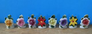 Commodore Japan Vintage Bright Flower Floral Place Card Holders Ceramic Set 8