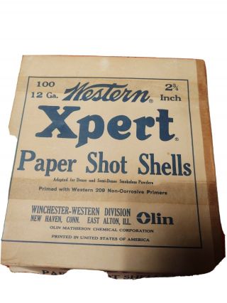 Vintage Western Xpert Paper Shot Shells Box Winchester Olin
