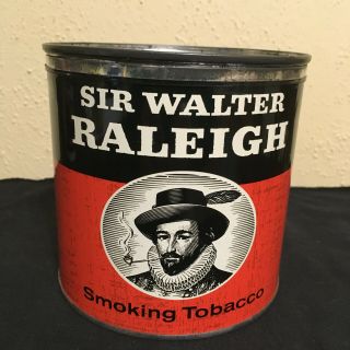 Vintage Tobacco Tin Sir Walter Raleigh $1.  29 Smoking Tobacco 14 Oz.  Can