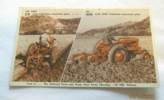 Vintage Allis Chalmers Tractor Model Ca & Wd Advertising Postcard 2
