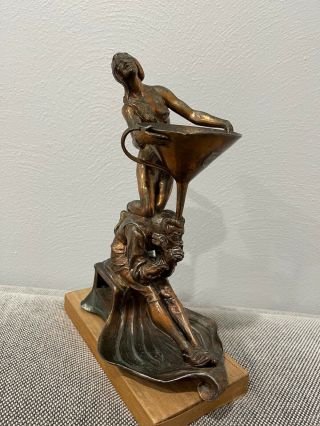 Antique Art Nouveau Georg Leyhauf Candle Holder Sculpture Nude Woman Man Funnel