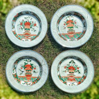 Kangxi Chinese Antique Porcelain Famille Verte Plates With Flowers 18th Century 2