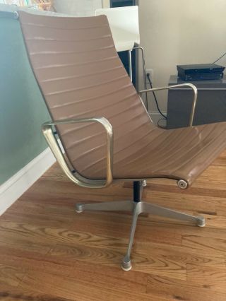 Eames Brown Leather Executive Chair By Herman Miller.  Upright Back.  Does Swivel.