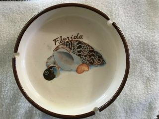 Vintage Ceramic Florida Souvenir Ashtray Ash Tray Sea Shells Conch 6” Round