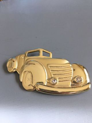 Large Gold Tone Rhinestone 80’s Vintage Car Brooch Pin 2” W X 3 1/4”l - Awesome
