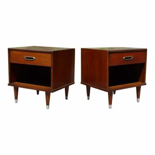 Vintage Pair Mid Century Modern Joerns Furniture Walnut Nightstands End Tables