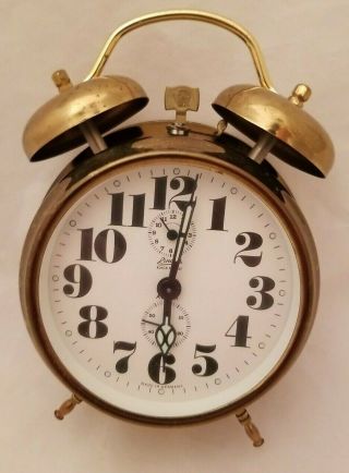 Vintage Linden Black Forest Double Bells Wind Up Alarm Clock Germany