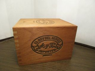Vintage Finger Jointed Wooden Cigar Box - El Ray Del Mundo - Robustos - Imported