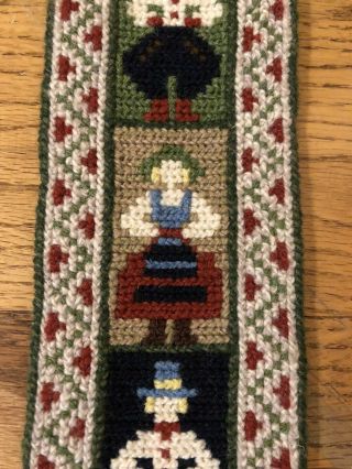 Vintage Scandinavian Folk Art Wool Cross Stitch Bell Pull Norway 3
