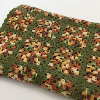 Vintage Hand Crocheted Afghan Blanket Handmade Granny Squares Brown 50” X 58”
