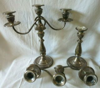Mueck Carey Sterling Silver Candlesticks 3 Light Candelabras Combo Weighted 263