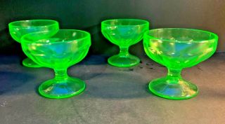 Vintage Federal Glass Green Uranium Depression Glass Sherbet Cups - Set Of 4
