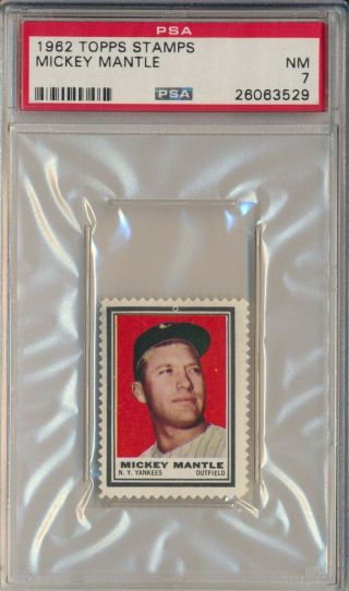 1962 Topps Stamps Mickey Mantle York Yankees Hof Psa 7 Nm