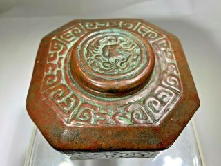 Antique Tiffany Studios Ny 6884 Zodiac Sign Pattern Bronze Inkwell Patina