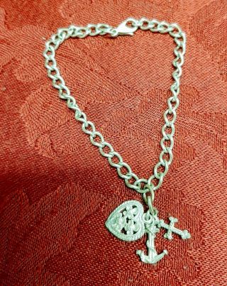 Sterling Silver Vintage Bracelet With Faith,  Hope & Charity Charm