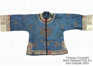 Chinese Embroidered Silk Jacket,  Robe,  Grasshopper & Floral Design,  Late 19thc