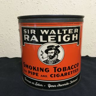 Vintage Tobacco Tin Sir Walter Raleigh 1926 Tax Stamp Smoking Tobacco 14 Oz.  Can