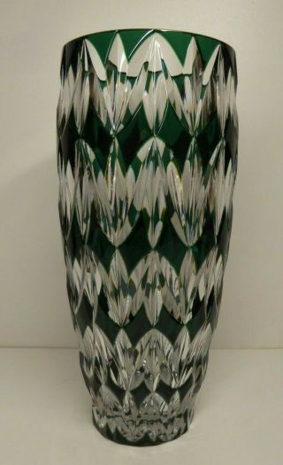 11 " Green Emerald Large Vase Signed Val Saint Lambert Belgium Crystal Emeraude