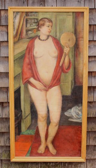 Large 1925 Frederick Buchholz Post - Impressionist Nude Woman Portrait Painting Nr