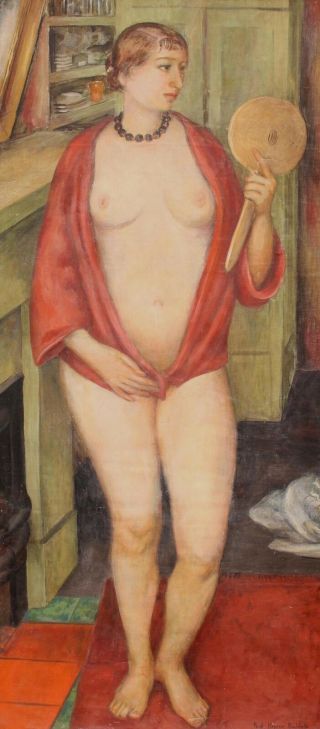 Large 1925 FREDERICK BUCHHOLZ Post - Impressionist Nude Woman Portrait Painting NR 2